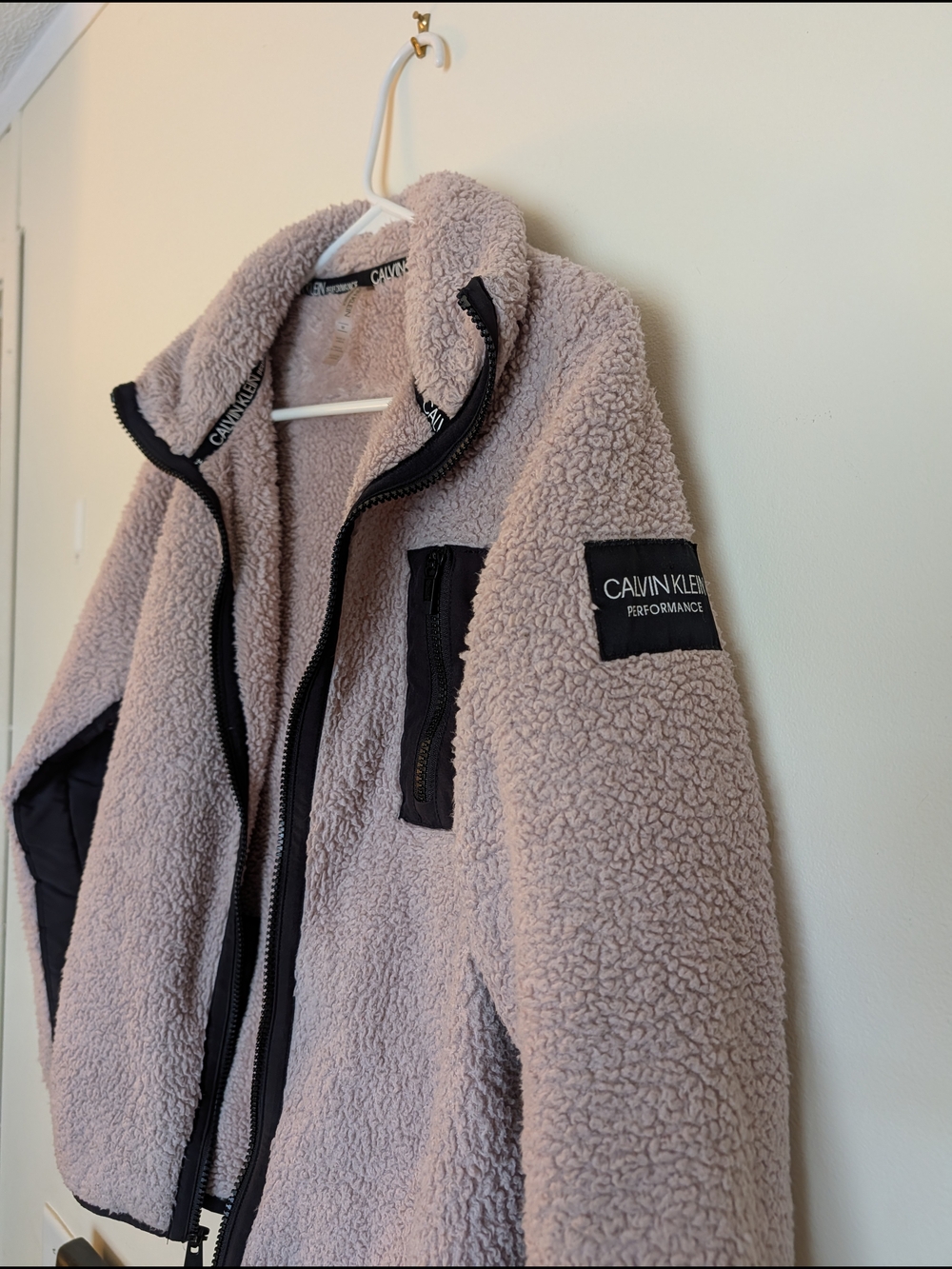 Calvin Klein Performance Fluffy Taupe Sherpa Zip Jacket